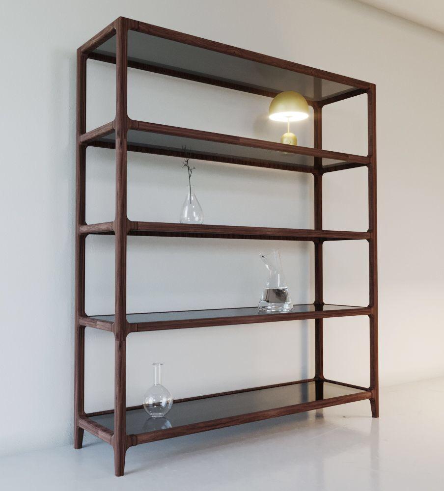 Solid Ashwood Bookcase with Glass Shelves, Morelato 5