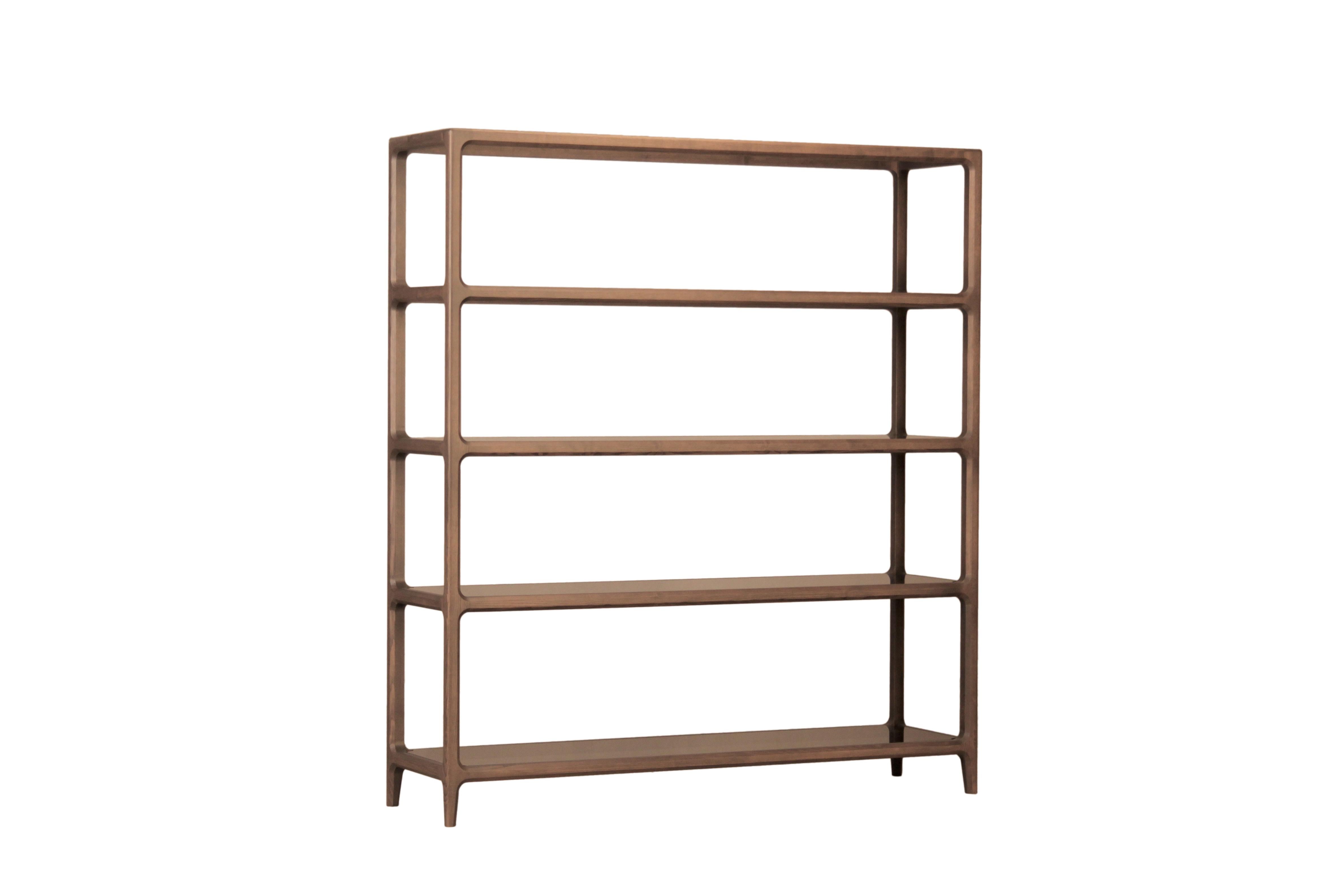 Contemporary style bookcase made of ashwood with glass shelves, characterized by angled bevels, which make the structure thinner and lighter, though resistant.
Available in different wood finishes: natural, oak, walnut, wenge, moka, black.
Smoked,
