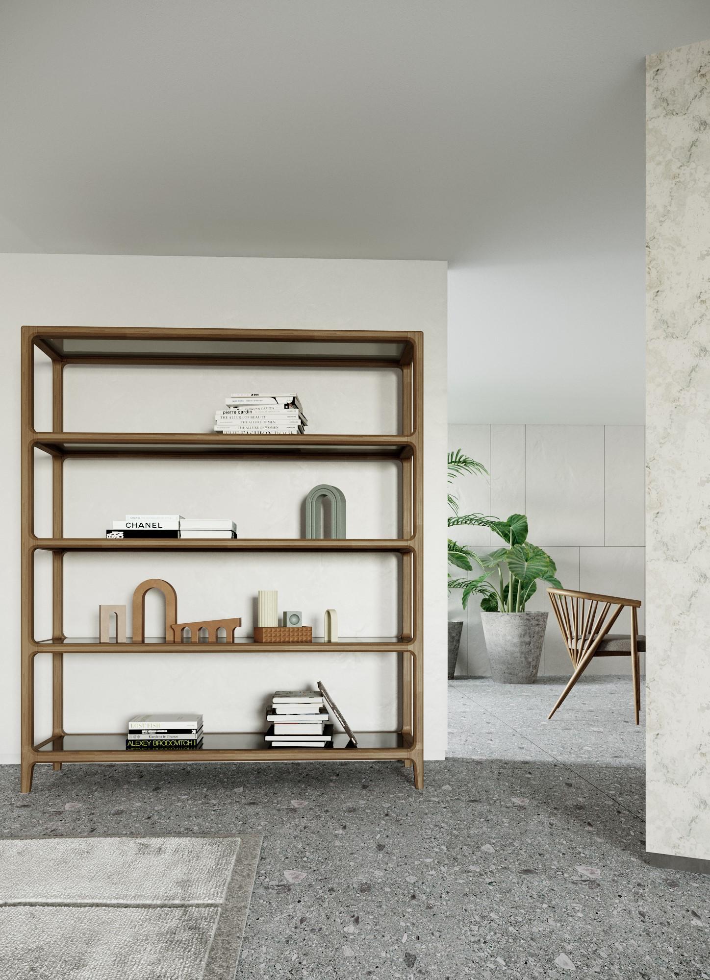 Solid Ashwood Bookcase with Glass Shelves, Morelato 2