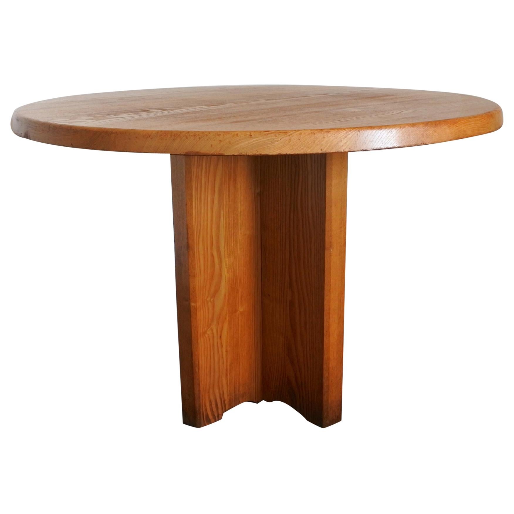 Solid Ashwood Round Dining Table, France, 1970s