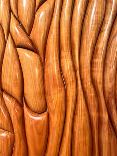 Solid ash wood sculpture panel on lacquered wood by Lucien Bénière