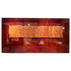 Solid ash wood sculpture panel on lacquered wood by Lucien Bénière