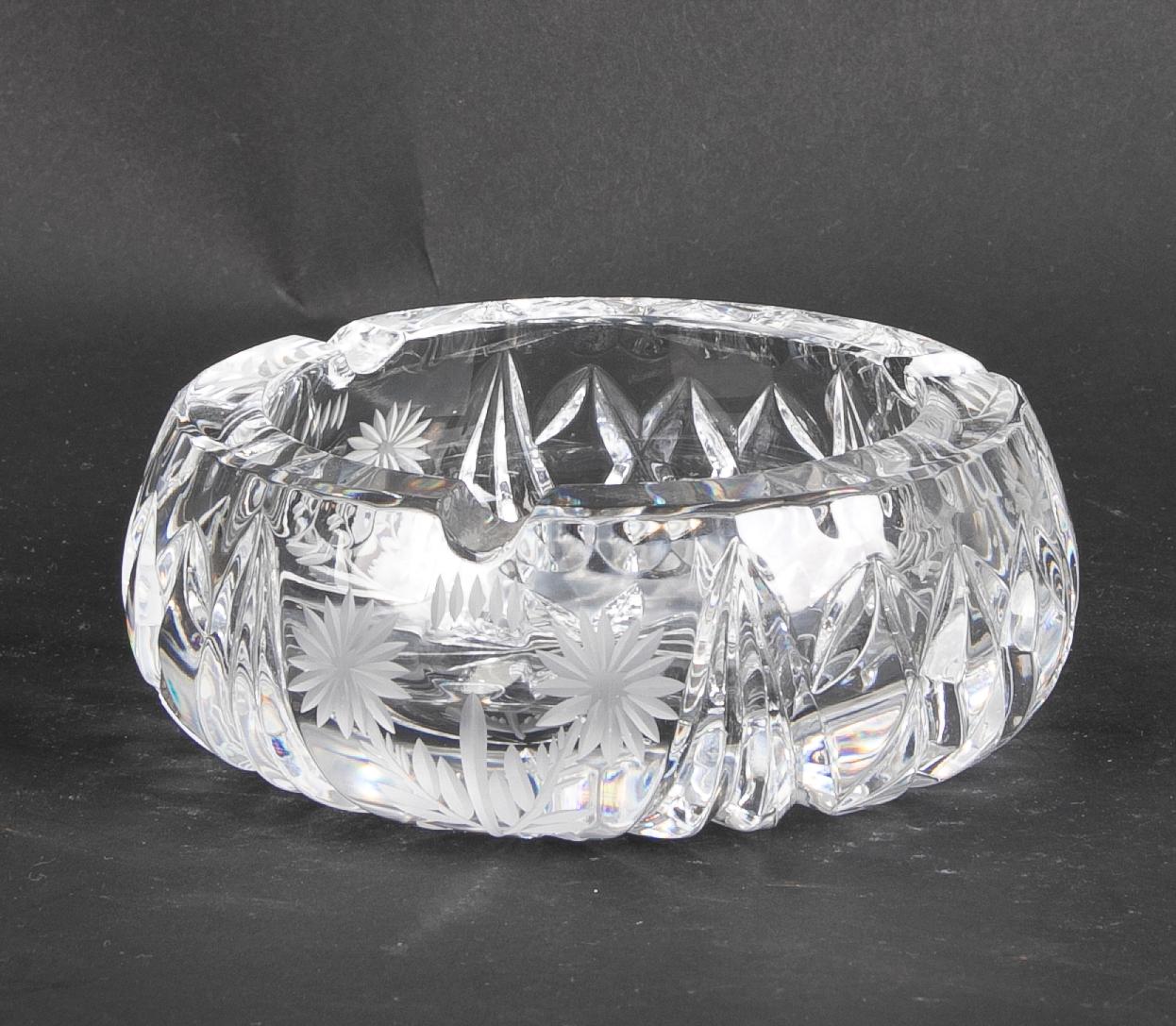 German Solid Ashtray Made of Hand-Carved Crystal For Sale