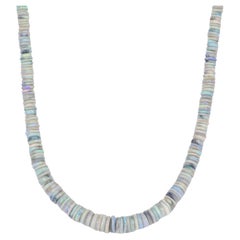 Solid Australian Black Opal Heishi Bead Necklace 14k Gold Push Gate Clasp R4288