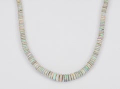 Solid Australian Black Opal Heishi Bead Necklace with 14k Gold Push Gate Clasp