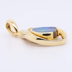 Solid Australian Boulder Opal Diamond Necklace 14 Karat Yellow Gold