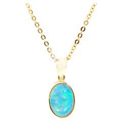Solid Australian Crystal Opal Cabochon 18 Carat Yellow Gold Pendant with Chain
