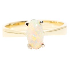 Solid Australian Crystal Opal Vintage Solitaire Ring in 14 Carat Yellow Gold