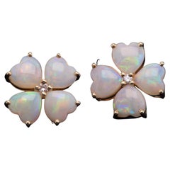 Solid Australian Opal Clover Earrings 14K Gold