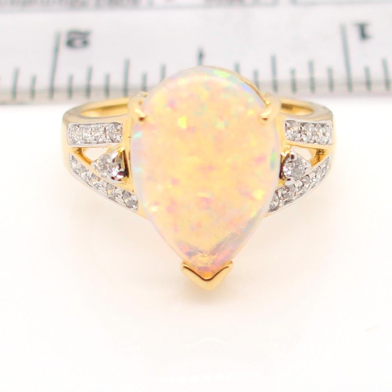 Women's Solid Australian Opal Diamond Ring 18k Yellow Gold For Sale