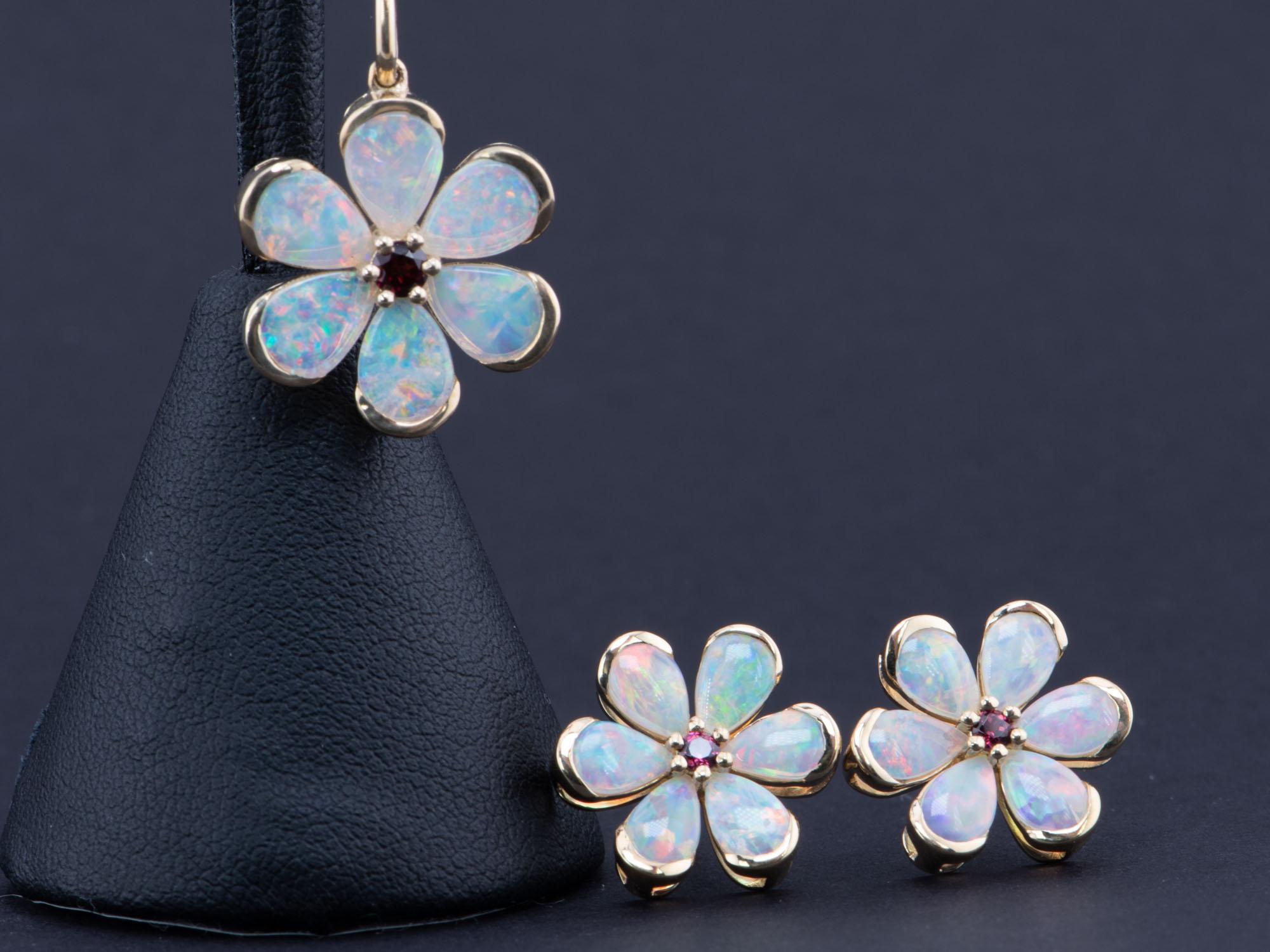 opal flower earrings