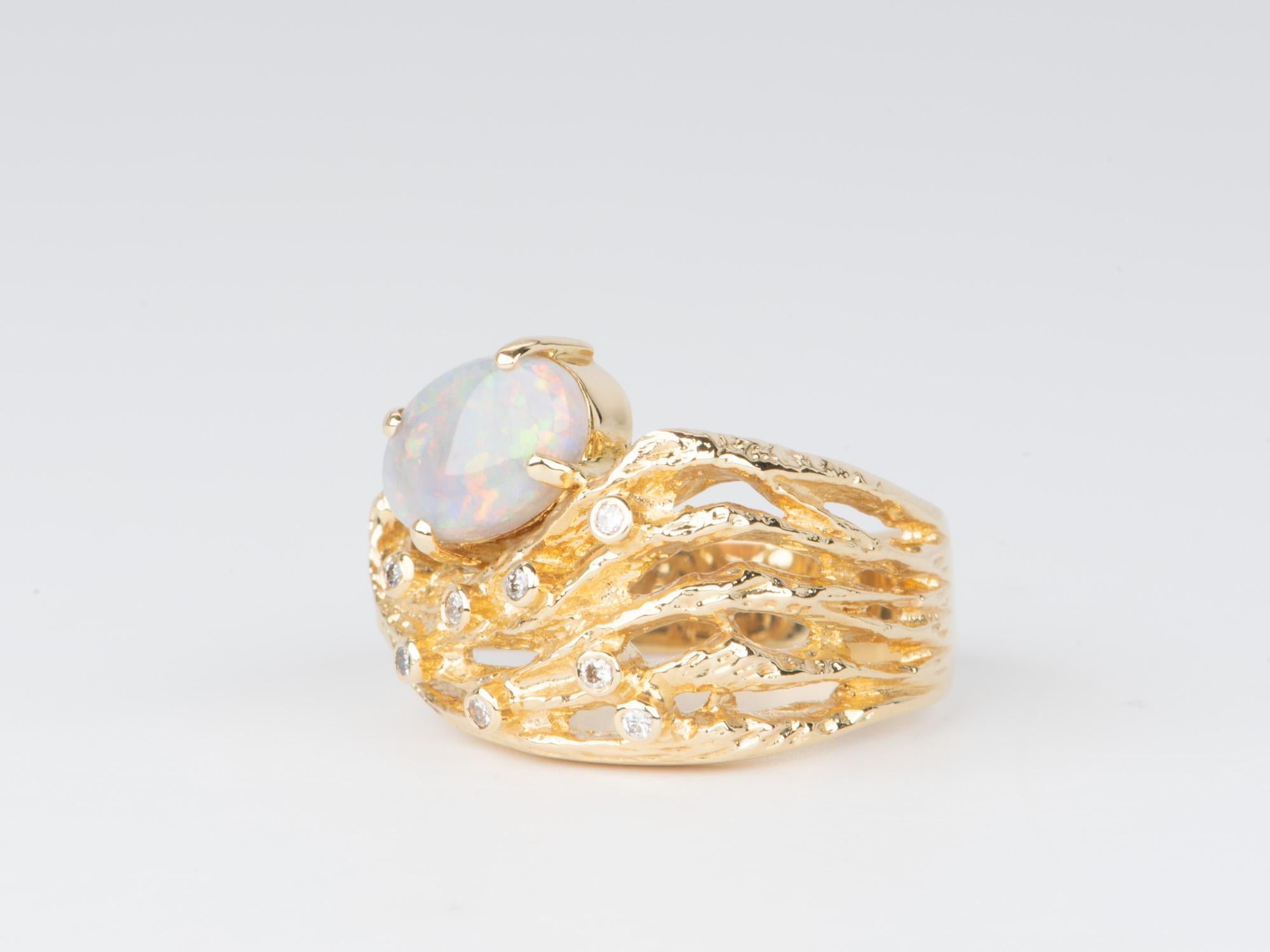 Uncut Solid Australian Opal Modernist Design 18K Gold Chunky Ring V1118 For Sale