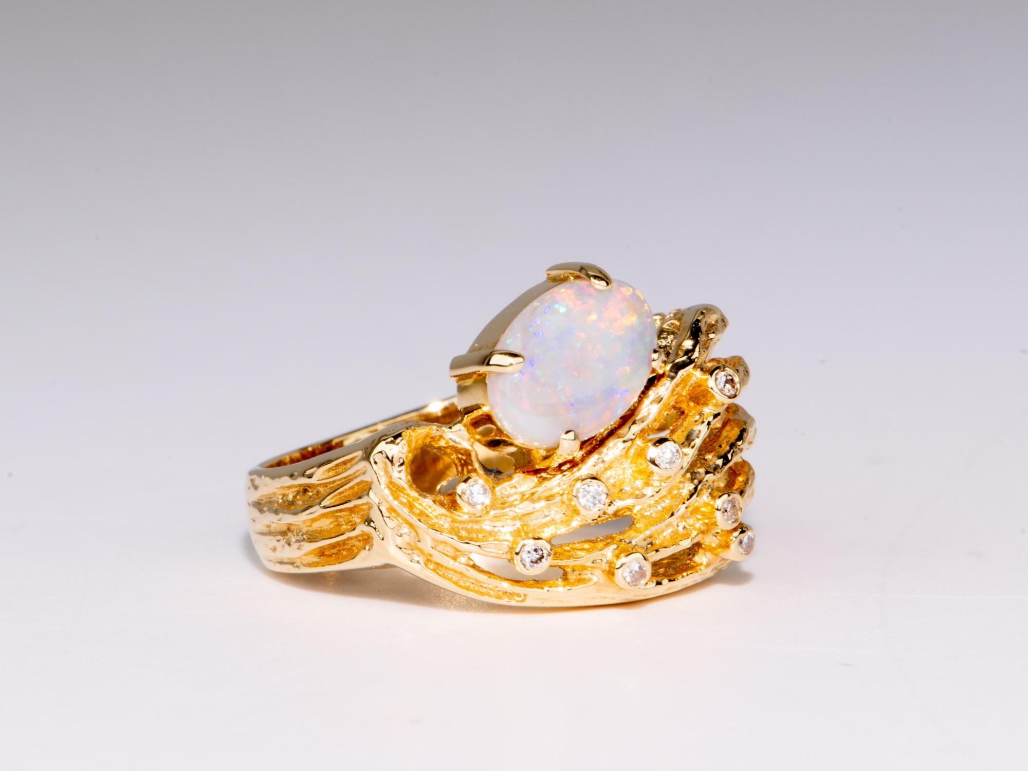Women's or Men's Solid Australian Opal Modernist Design 18K Gold Chunky Ring V1118 For Sale