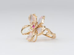 Solid Australian Opal Organic Flower Ring Pendant Conversion 18K Gold ~11g