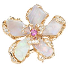 Solid Australian Opal Organic Flower Ring Pendant Conversion 18K Gold ~11g