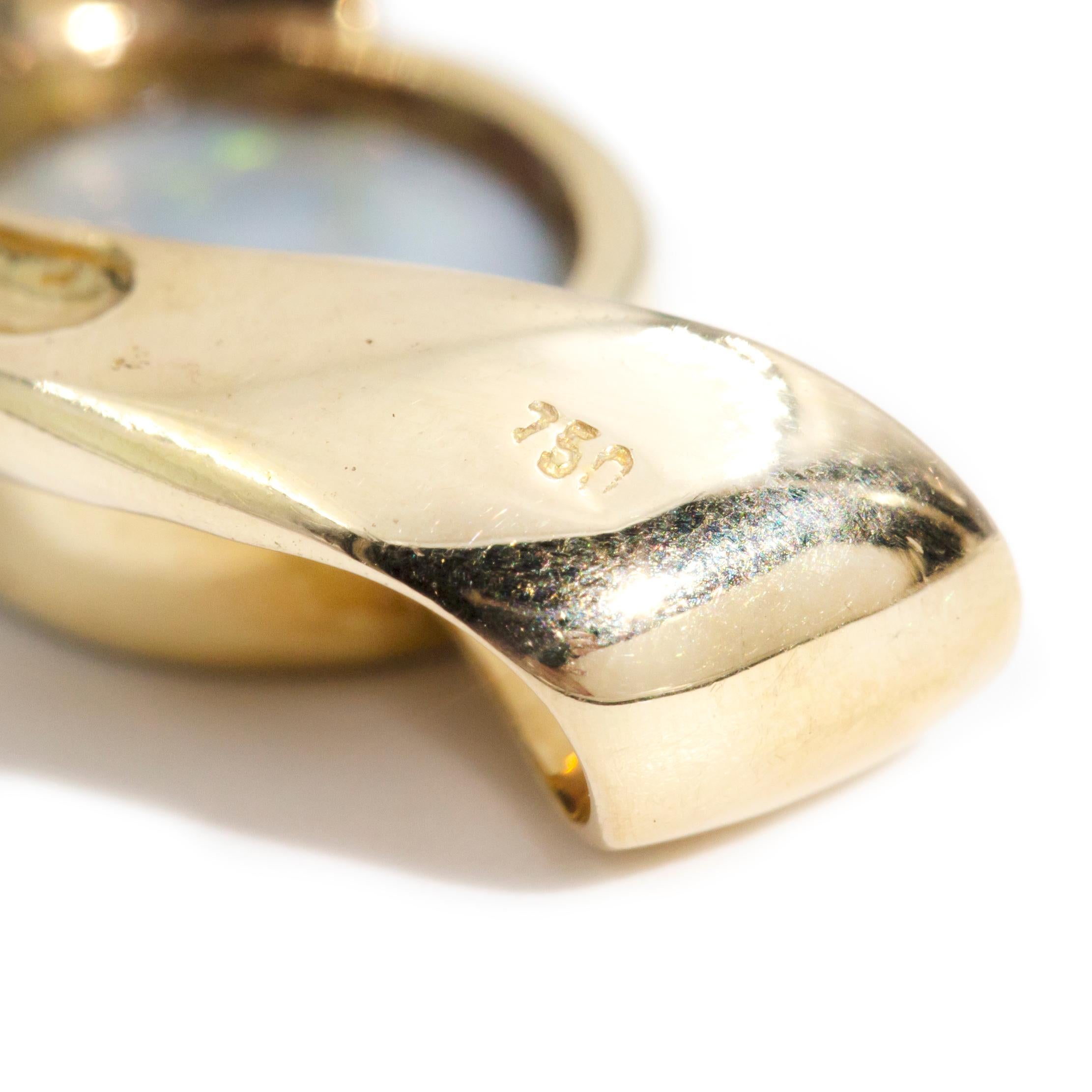 Women's or Men's Solid Australian Opal Round Brilliant Diamond Pendant in 18 Carat Yellow Gold For Sale