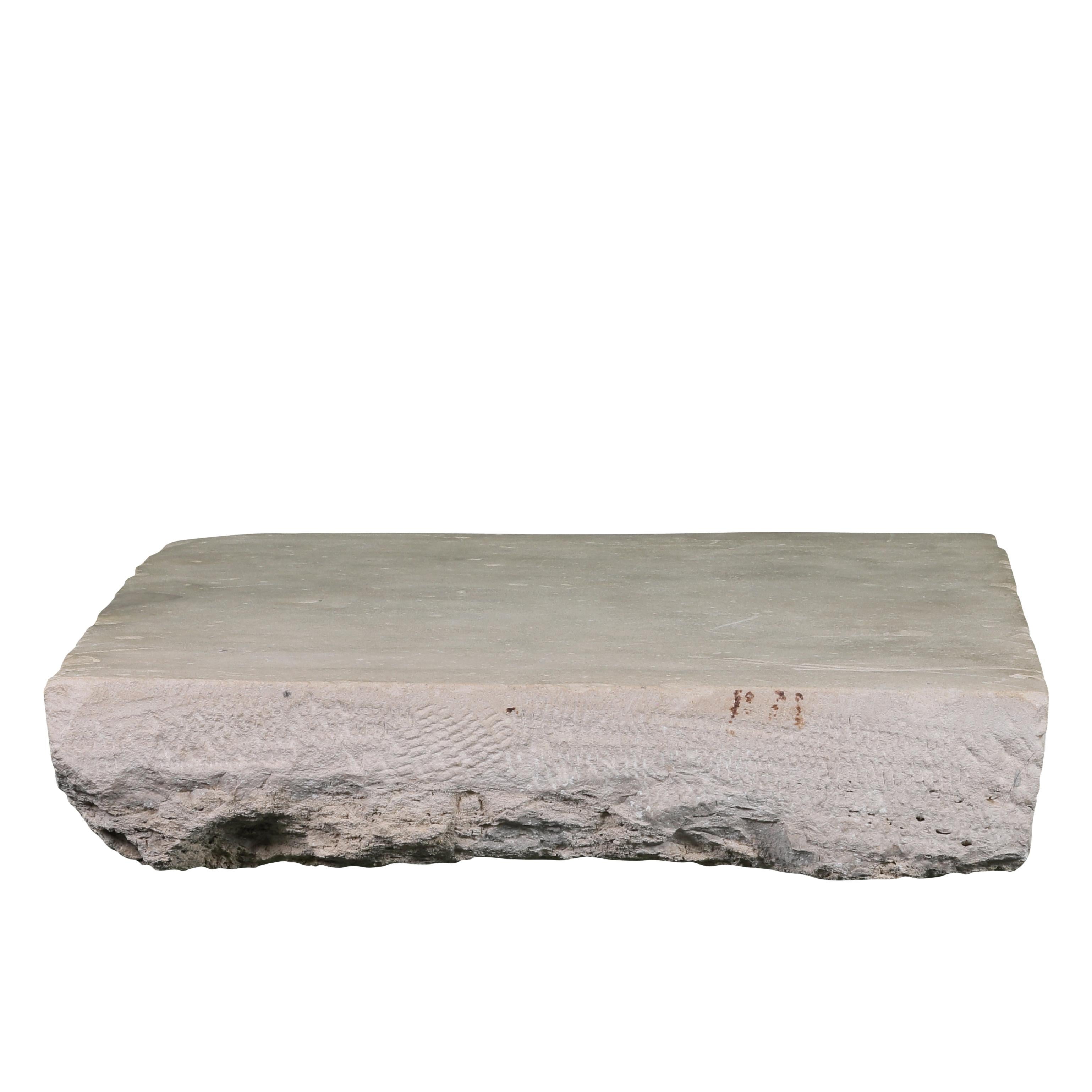 Solid Axel-Vervoordt Style Fireplace Original Reclaimed Base Stone In Limestone For Sale 3