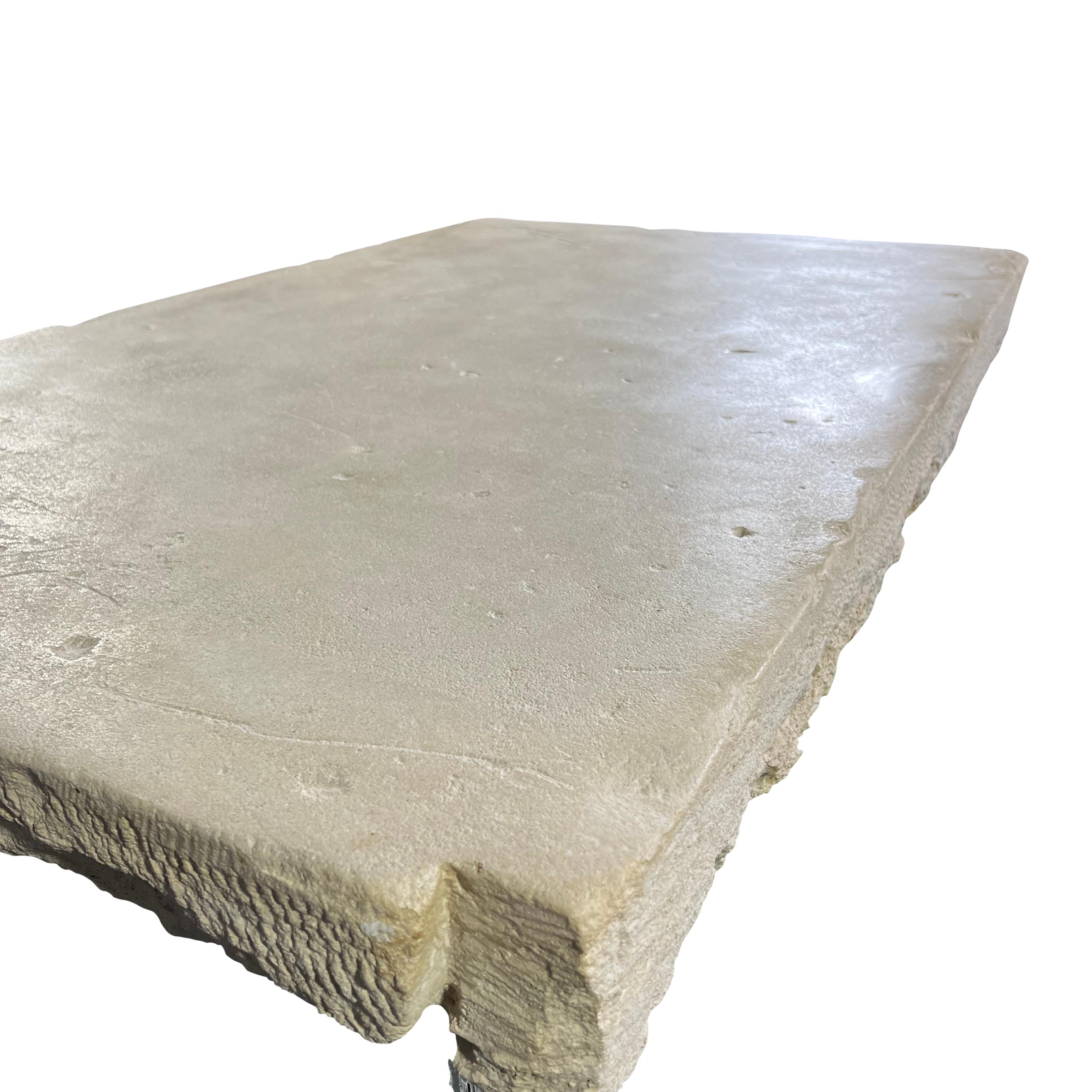 Solid Axel-Vervoordt Style Fireplace Original Reclaimed Base Stone In Limestone For Sale 12