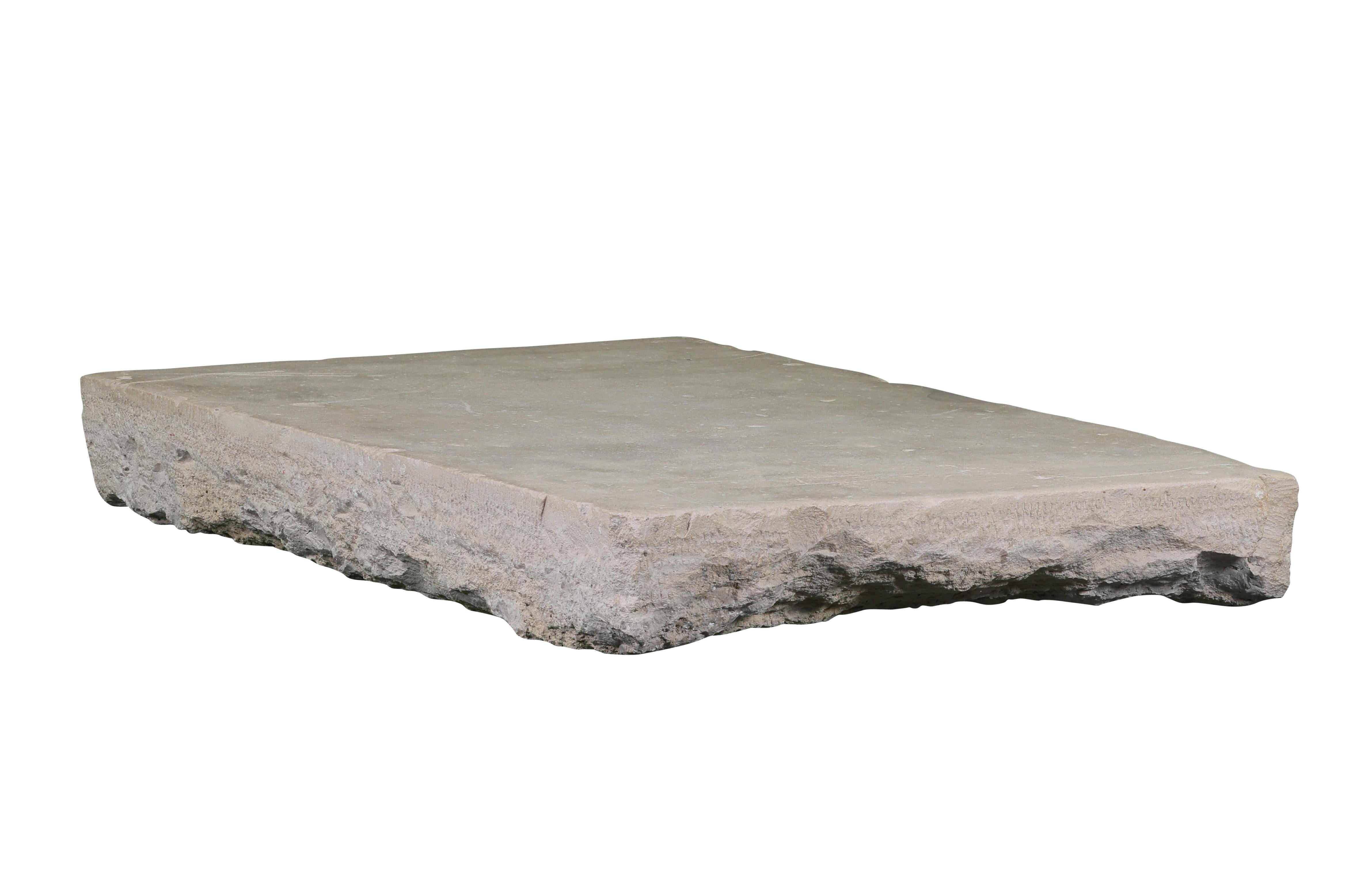 French Solid Axel-Vervoordt Style Fireplace Original Reclaimed Base Stone In Limestone For Sale