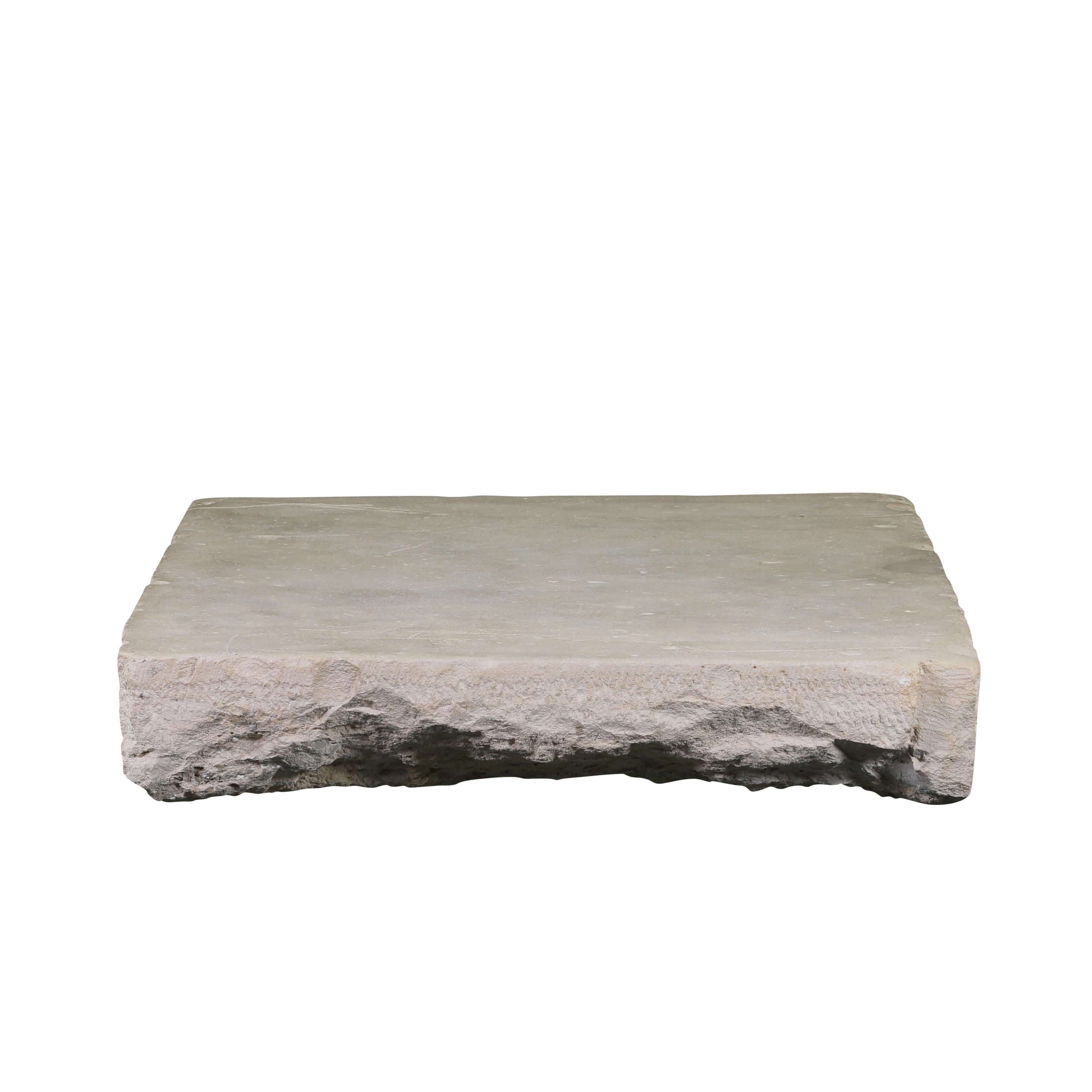 Hand-Carved Solid Axel-Vervoordt Style Fireplace Original Reclaimed Base Stone In Limestone For Sale