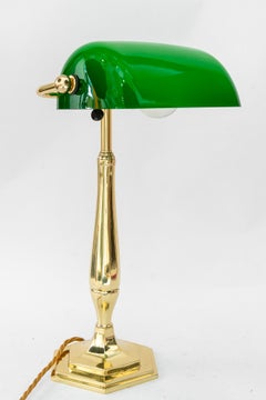 Solid Banker table lamp with original glass shade vienna around 1920s