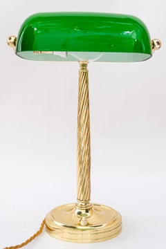 Solid Banker table lamp with original glass shade vienna around 1920s