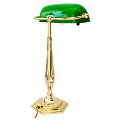 Solid Banker table lamp with original glass shade vienna around 1920s