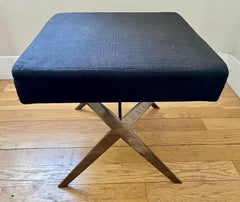 Solid Bar X-Base Smoked Chrome Stool with Upholstered Seat