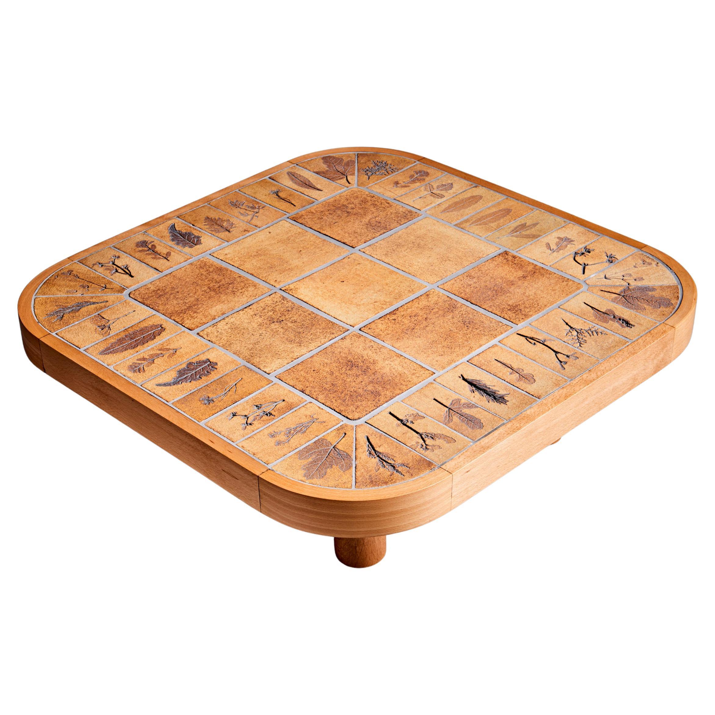 Solid beech edged custom finished Roger Capron Vallauris Herbarium Coffee Table