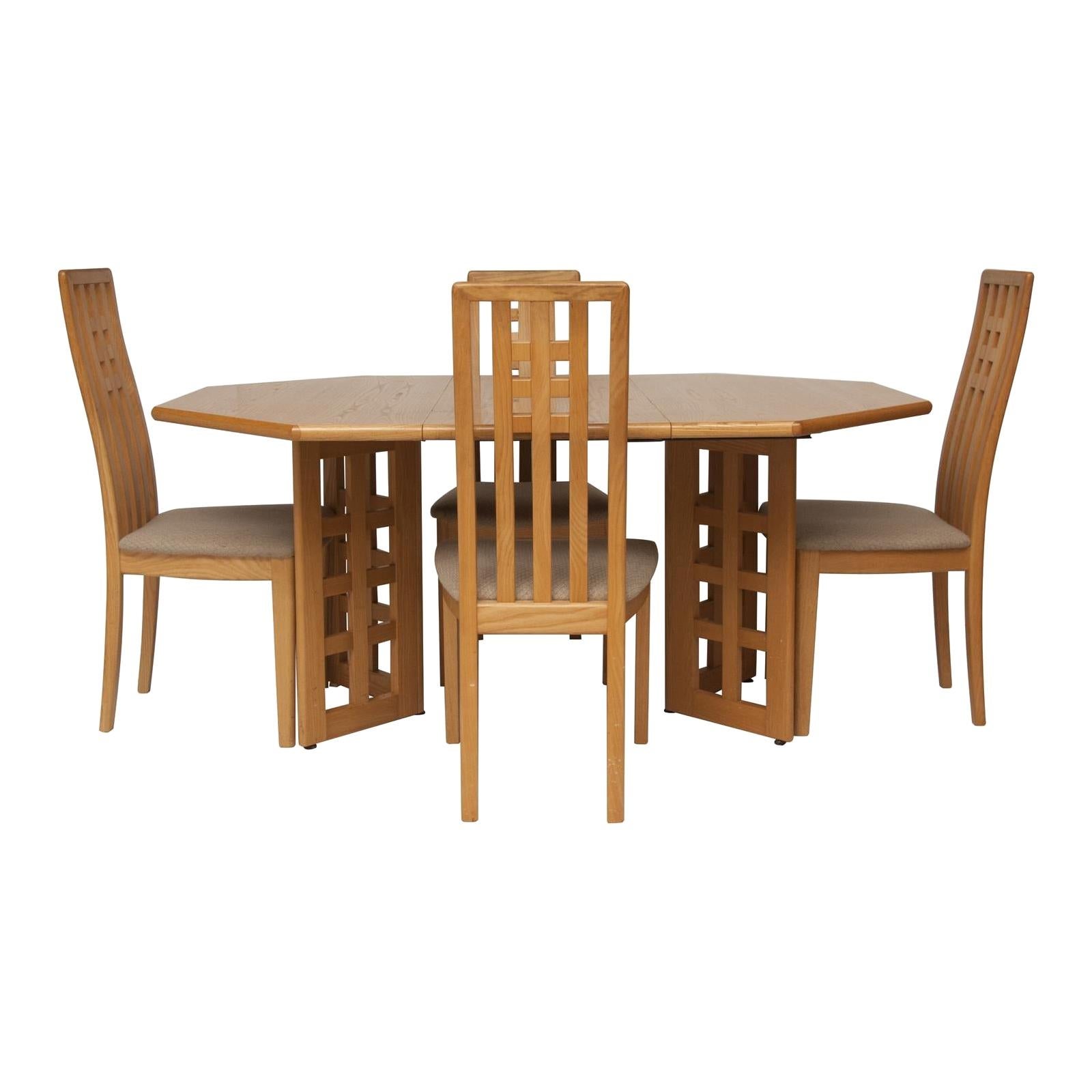 Solid Beech Extendable Dining Table & 4 Chairs, c.1960 For Sale