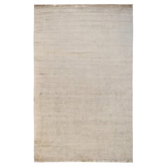 Solid Beige Hand-Knotted Silk Rug 10'x15'10''