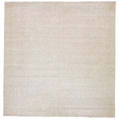 Solid Beige Modern Square Apadana's Groove Handmade Bamboo/Silk Rug