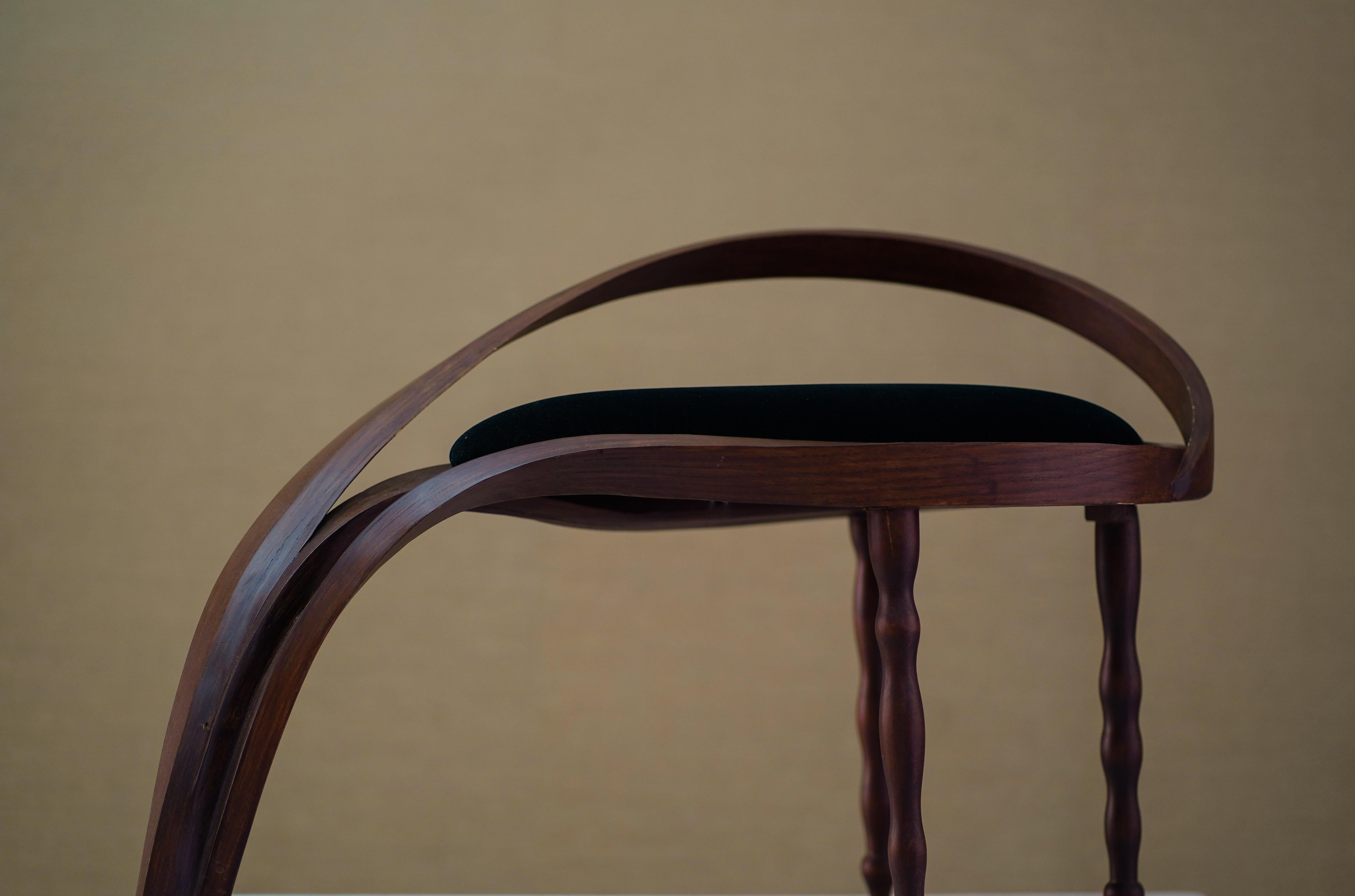 Modern Solid Bentwood Side Chair Stool, Velvet Upholstery by Raka Studio For Sale