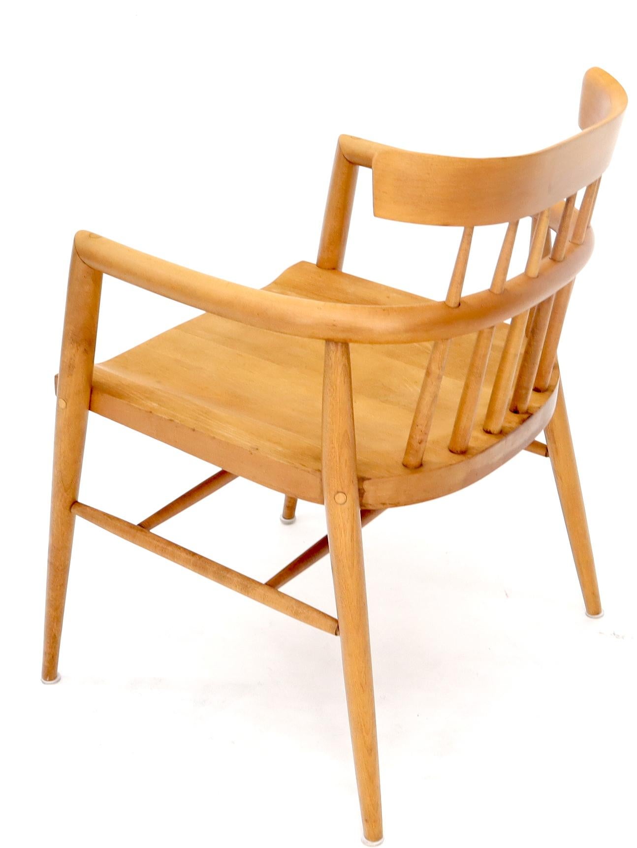 Mid-Century Modern Solid Birch Barrel Back Bent Wood Spindle Back Armchair Desk Chair For Sale