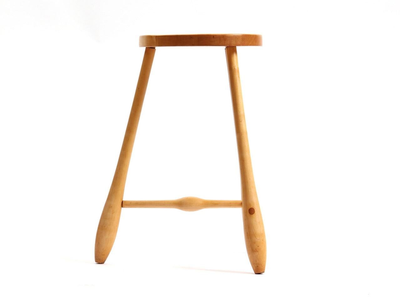 American Solid Birch Three Legged Mortised & Tenon Stool for Hale of Vermont For Sale