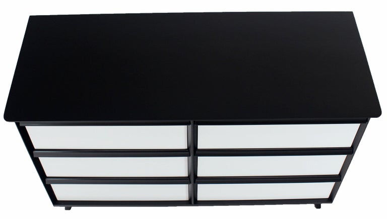Solid Birch Two Tone Black White Lacquer Six Drawer Dresser
