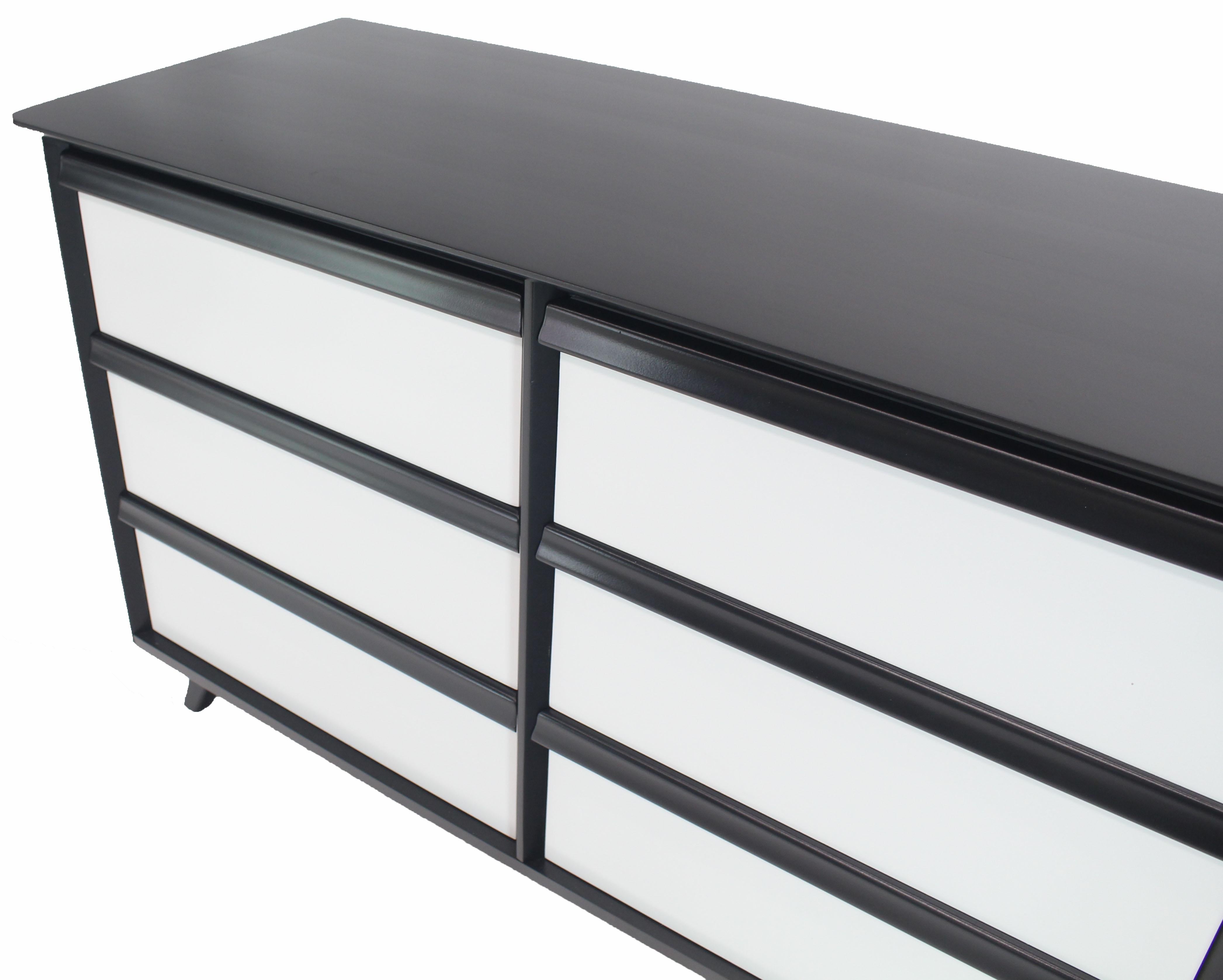 Mid-Century Modern Solid Birch Two-Tone Black White Lacquer Six-Drawer Dresser Baumritter