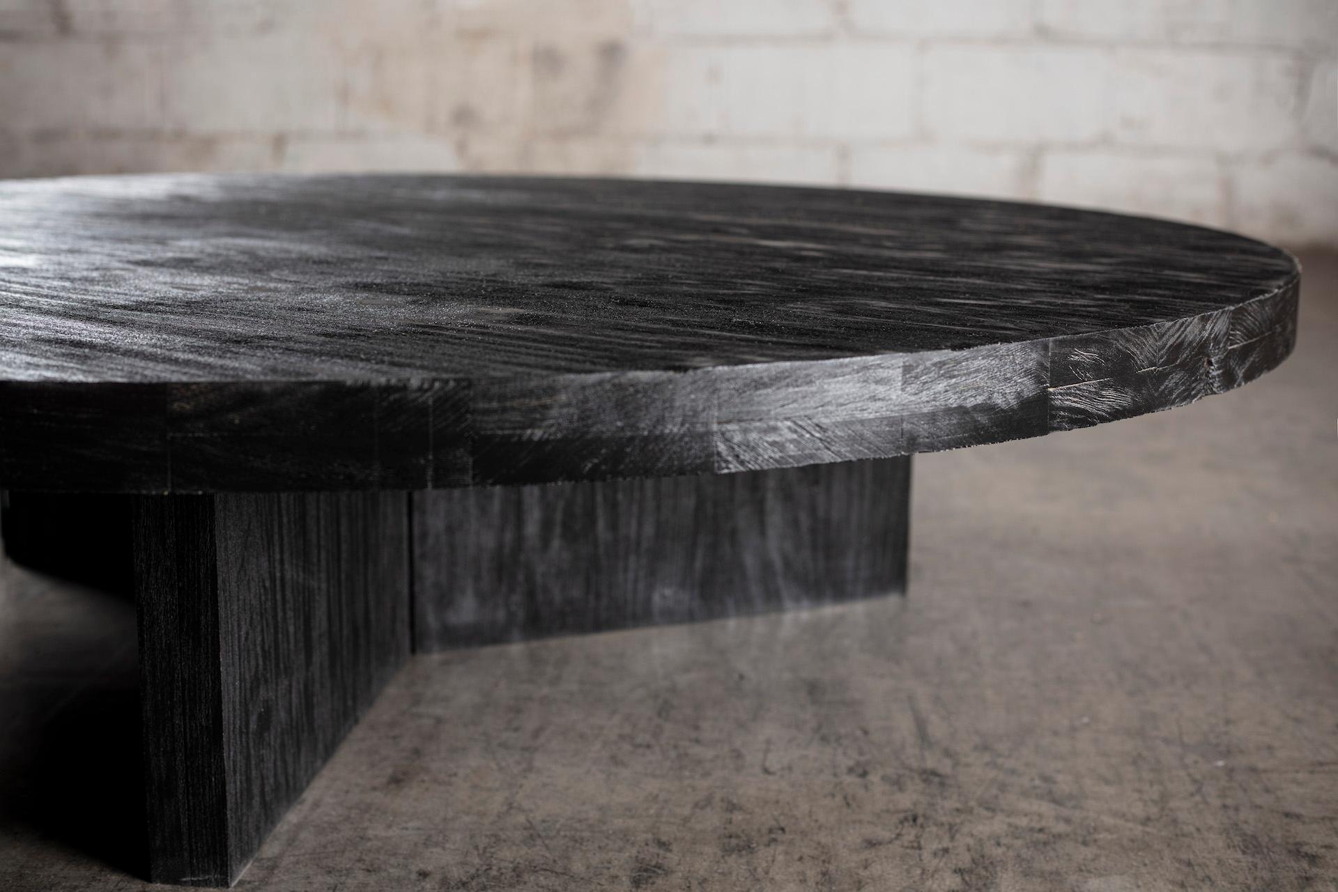 Modern Solid Black Oak Round Coffee Table For Sale