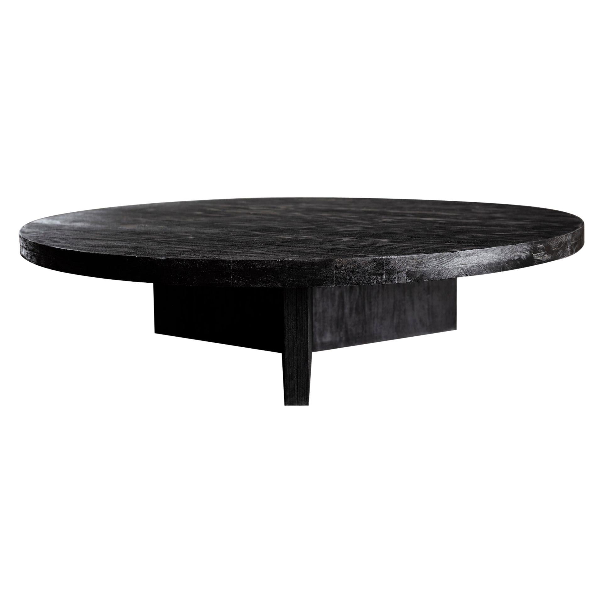 Solid Black Oak Round Coffee Table