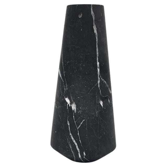 Solid Black Marble Hand Carved Conical Candleholder, Medium, In Stock For Sale