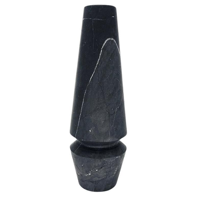 Solid Black Marble Hand Carved Conical Candleholder, Tall, In Stock For Sale