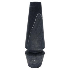 Solid Black Marble Hand Carved Conical Candleholder, Tall, In Stock