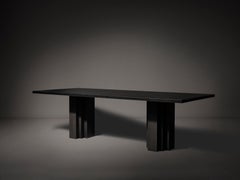 Large Brutalist Solid Black Oak Brut Dining Table