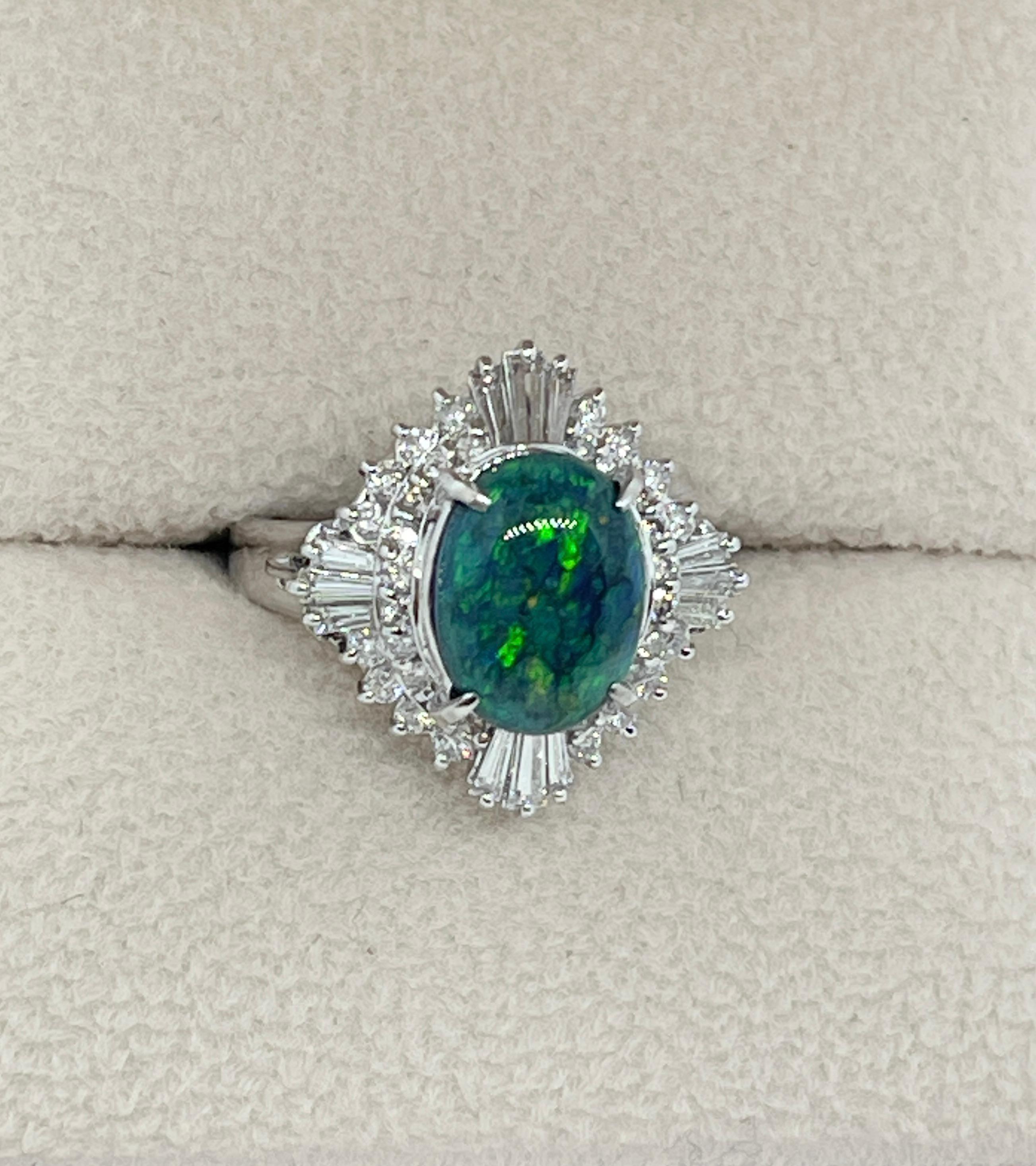 Solid 2ct Black Opal VS Diamond Ballerina Style Cocktail Ring Set in Platinum For Sale 2