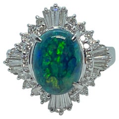 Solid 2ct Black Opal VS Diamond Ballerina Style Cocktail Ring Set in Platinum