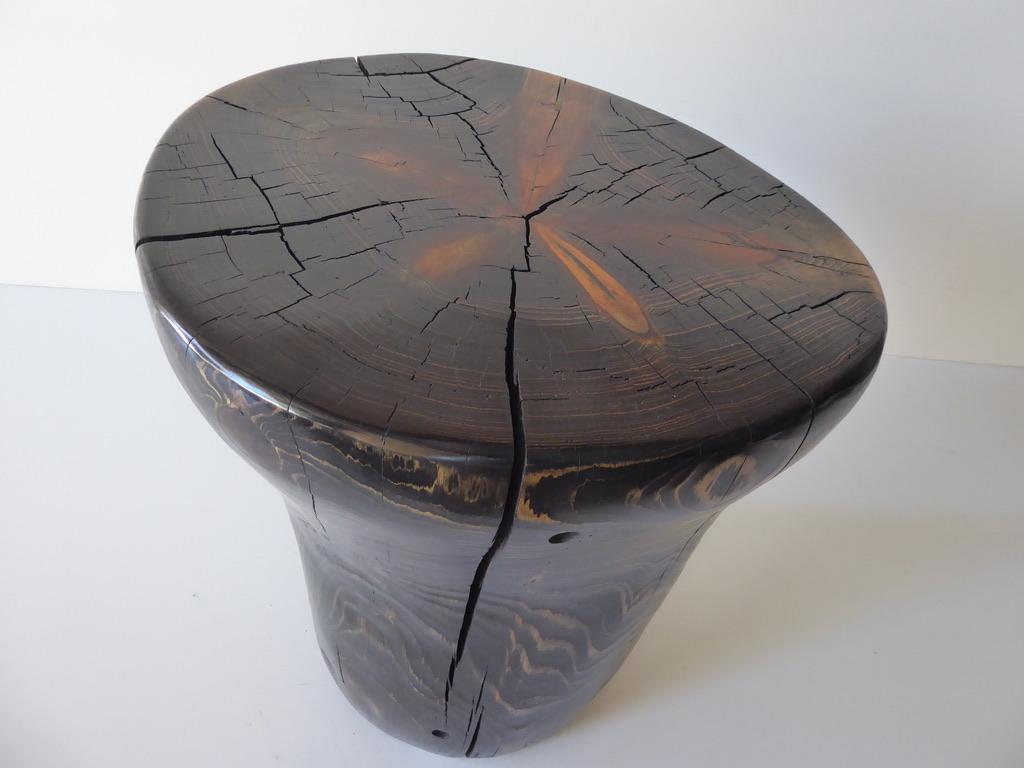 Organic Modern Solid Black Pine Side Table by Contemporary American Artist Daniel Pollock For Sale
