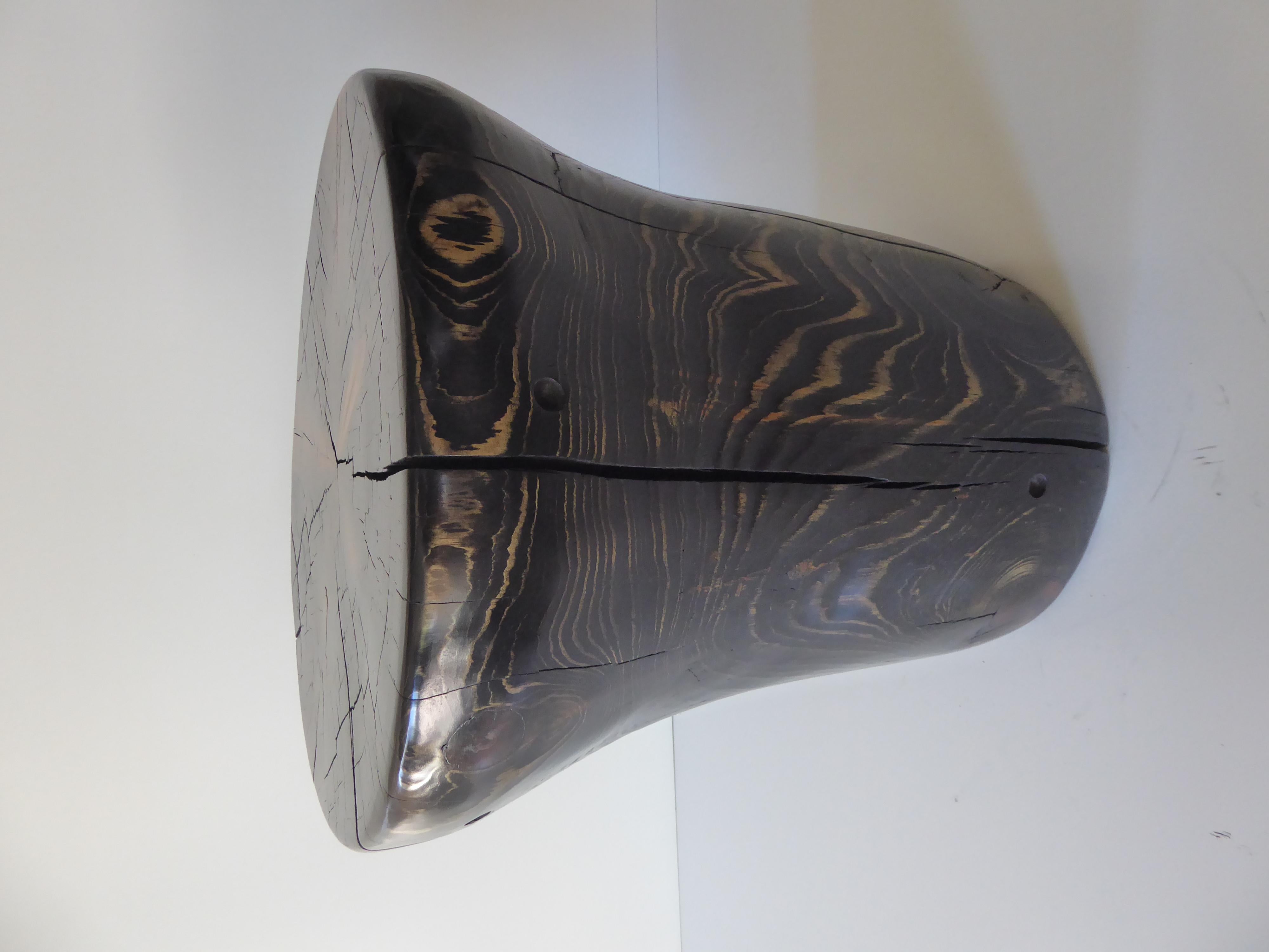 Hand-Carved Solid Black Pine Side Table by Contemporary American Artist Daniel Pollock For Sale