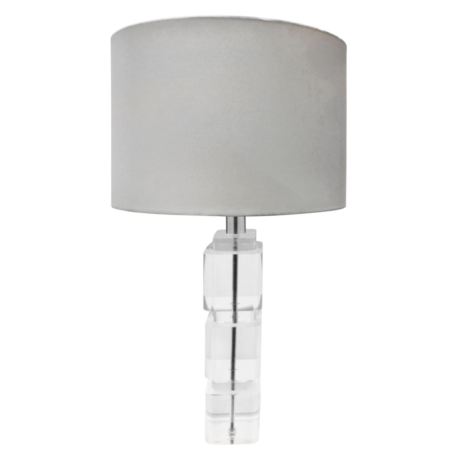 Mid-Century Modern Solid Block Lucite Table Lamp, 1970s