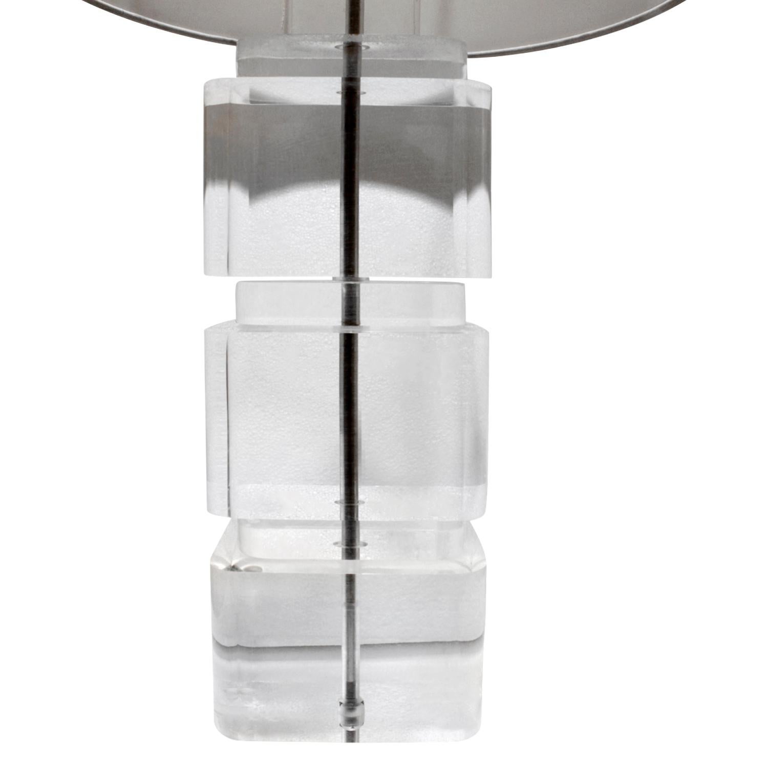 American Solid Block Lucite Table Lamp, 1970s