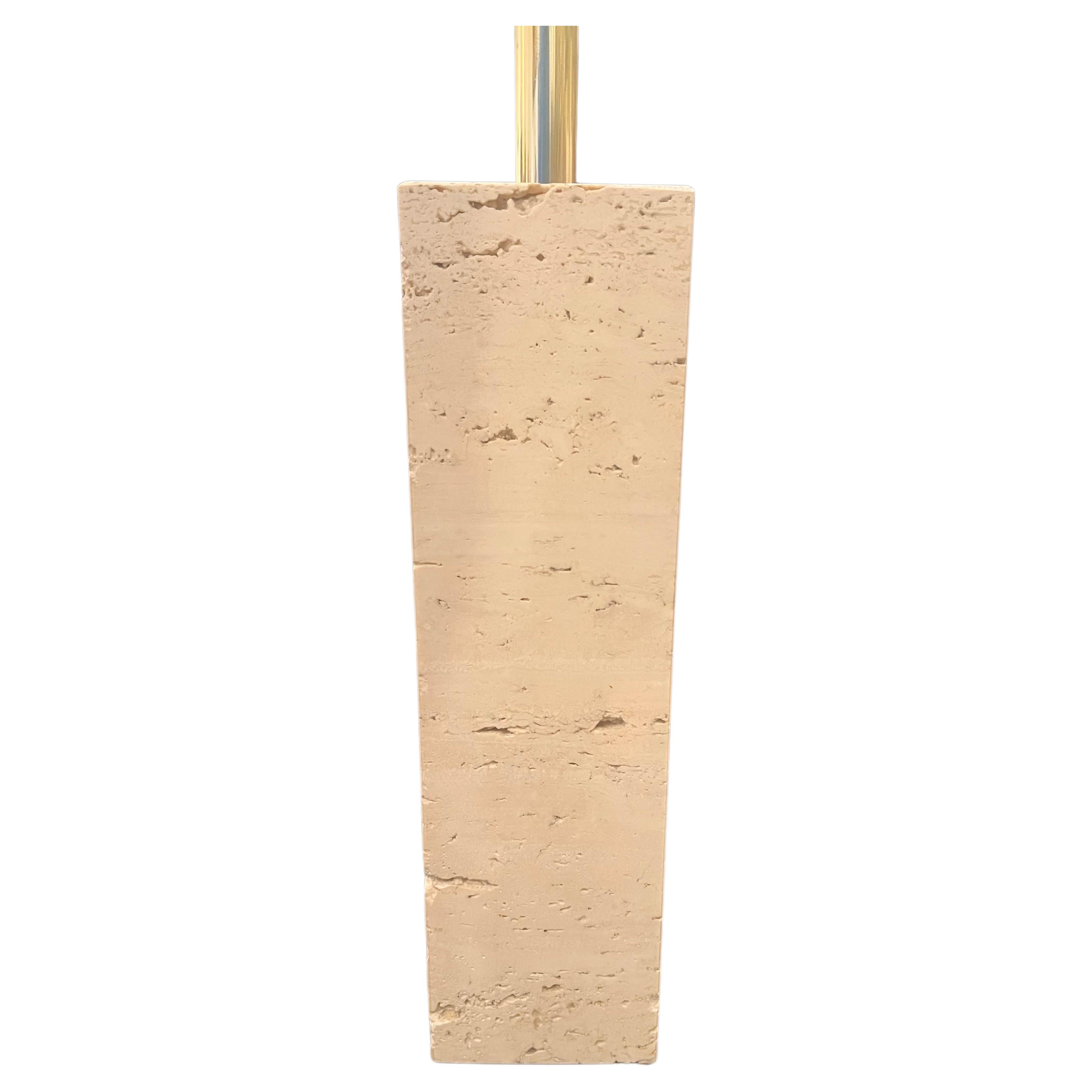 Mid-Century Modern Solid Block of  Travertine, Table Lamp with Brass Fittings Postmodern For Sale